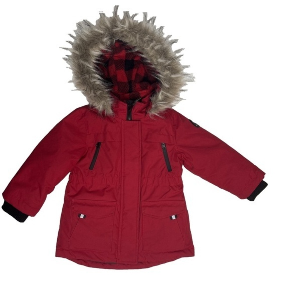 ⭐️ Canadiana Red Hooded Winter Coat with Faux Fur Trim- size 3T